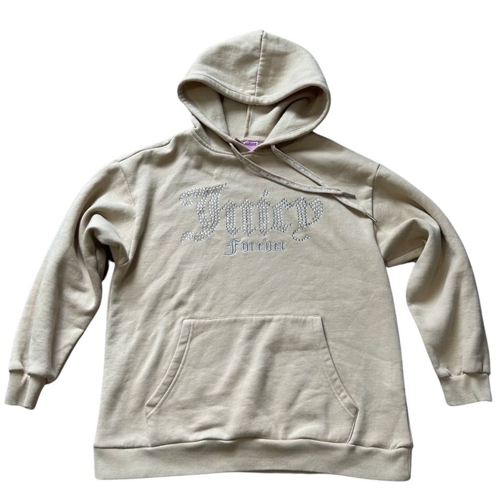 Rhinestone studded beige hoodie sweatshirt M medium Juicy Couture X Forever21